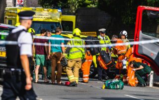 Rescue team providing emergency response at an accident scene